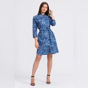Foxcroft Blue Paisley Long Sleeve Dress